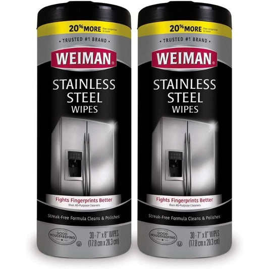 Weiman Stainless Steel Cleaner Wipes (2 Pack) Fingerprint Resistant, Removes Residue, Water Marks and Grease from Appliances