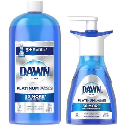 Dawn Platinum Erasing Dish Foam, Dishwashing Soap Pump And Refill Fresh Rapids Scent Kit