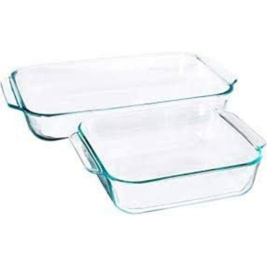 Pyrex Basics Clear Glass Baking Dishes – 2 Piece Value-Plus Pack – 1 Each: 3 Quart Oblong, 2 Quart Square